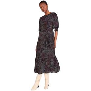 ANN TYLOR NWT PETITE DOT TIE WAIST TIERED MIDI DRESS IN BLACK size Large petite